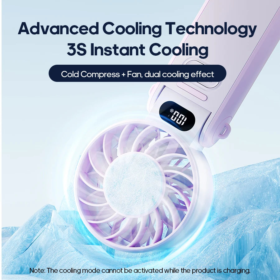 Multifunctional Handheld Cooling Fan 100 Wind Speeds Adjustable Foldable Outdoor Portable Fan 3600Mah LED Display with Lanyard
