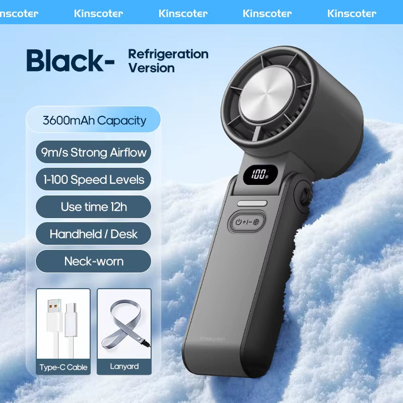 Multifunctional Handheld Cooling Fan 100 Wind Speeds Adjustable Foldable Outdoor Portable Fan 3600Mah LED Display with Lanyard