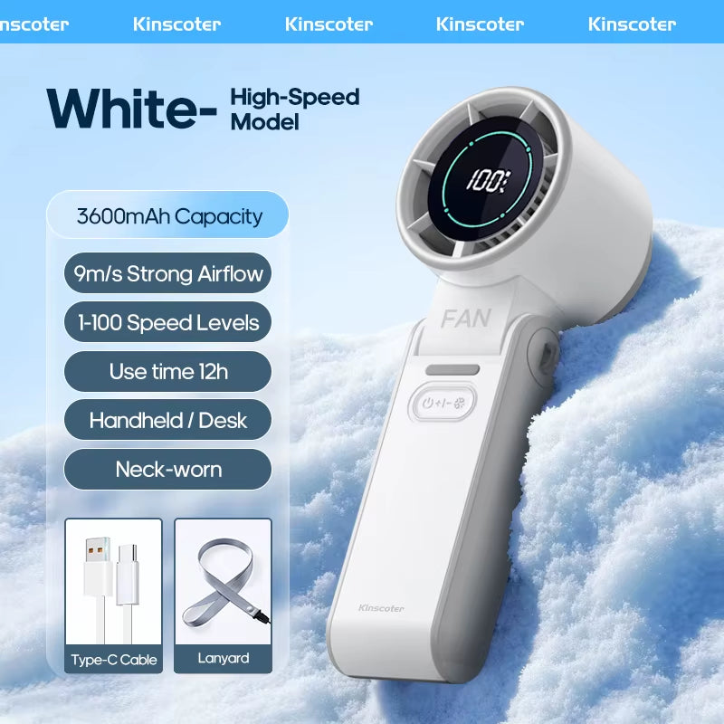 Multifunctional Handheld Cooling Fan 100 Wind Speeds Adjustable Foldable Outdoor Portable Fan 3600Mah LED Display with Lanyard