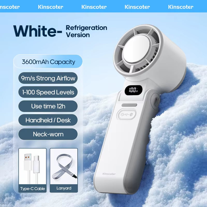 Multifunctional Handheld Cooling Fan 100 Wind Speeds Adjustable Foldable Outdoor Portable Fan 3600Mah LED Display with Lanyard