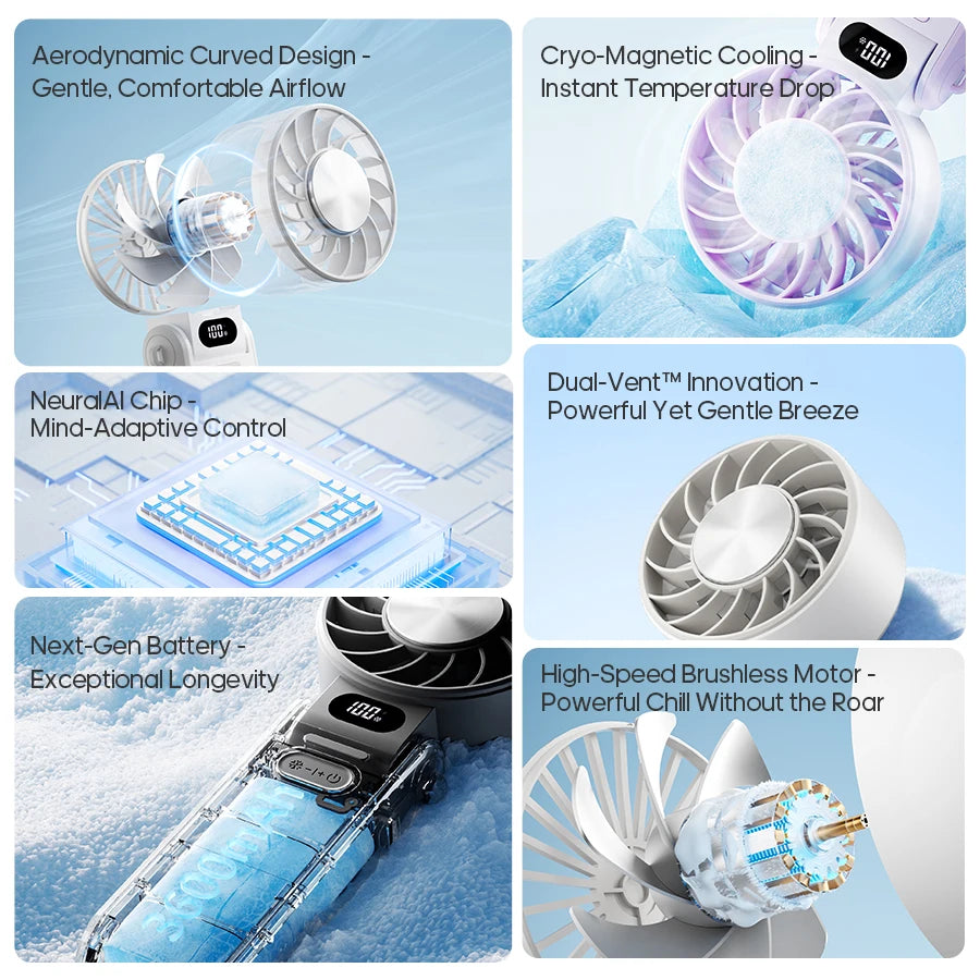 Multifunctional Handheld Cooling Fan 100 Wind Speeds Adjustable Foldable Outdoor Portable Fan 3600Mah LED Display with Lanyard