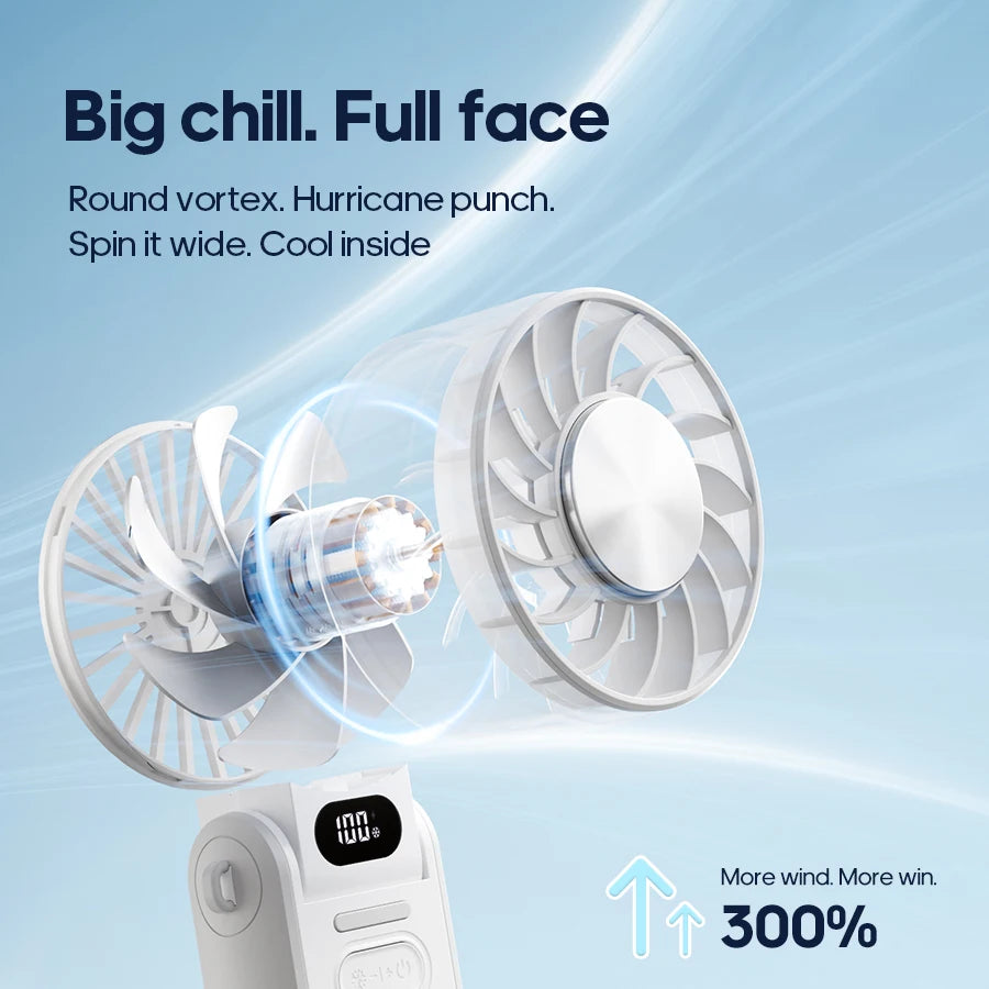 Multifunctional Handheld Cooling Fan 100 Wind Speeds Adjustable Foldable Outdoor Portable Fan 3600Mah LED Display with Lanyard